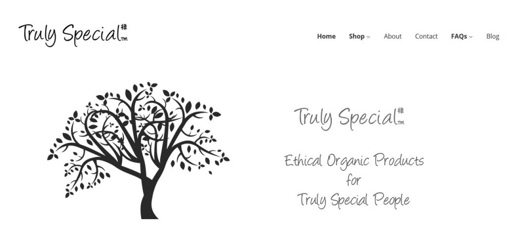 front page of trulyspecial.net shop